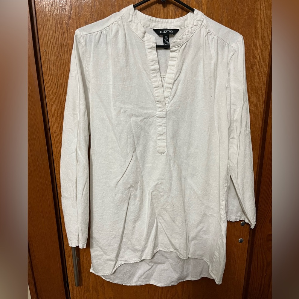 Ellen Tracy White Linen Tunic Top